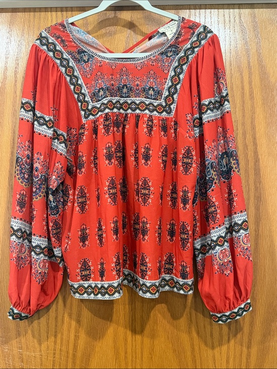 Flying Tomato Tops - Flying Tomato Orange Printed Boho Peasant Tunic
